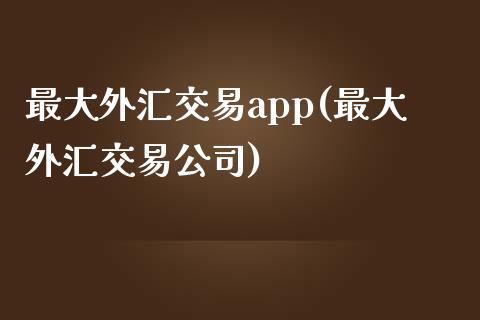 最大外汇交易app(最大外汇交易公司)